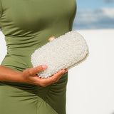 Pearl Beaded Clutch Bag with Detachable Chain Strap