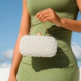 Pearl Beaded Clutch Bag with Detachable Chain Strap