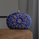 Blue Crystal Embellished Evening Clutch Bag with Chain Strap