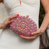 Pink Crystal Embellished Evening Clutch Bag with Chain Strapx