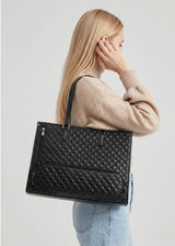 Quilted Insulated Leather Lunch Tote Bag with Laptop Compartment