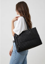 Quilted Insulated Leather Lunch Tote Bag with Laptop Compartment