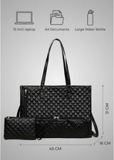 Quilted Insulated Leather Lunch Tote Bag with Laptop Compartment
