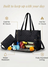 Quilted Insulated Leather Lunch Tote Bag with Laptop Compartment