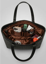 Quilted Insulated Leather Lunch Tote Bag with Laptop Compartment